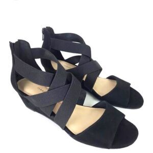 Isaac Mizrahi black, suede wedge sandals.